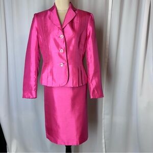 Suit Studio Pink Skirt Suit Sz 6 Pencil Skirt Long Sleeve Jacket Lined Career